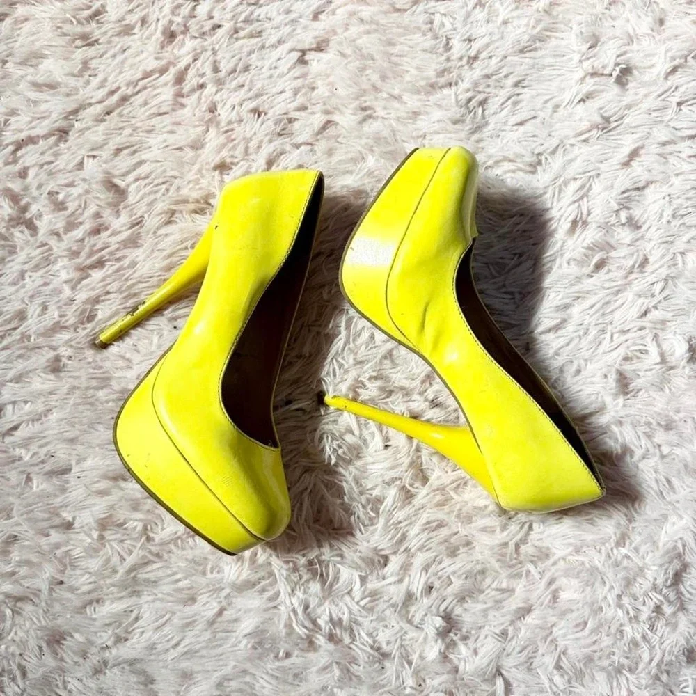 Y2K Yellow Vivid Platform Clubbing Heels Womens 7 Jersey Shore Trashy Snooki